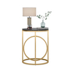 White Marble Round End Table with Gold O-Shaped Base - 20 inch