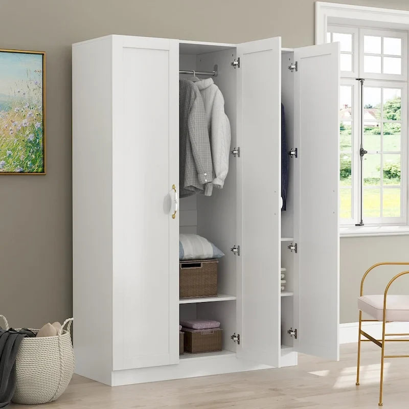 Wardrobe Armoire Shelves Hanging Rod Doors Closet Storage Cabinet