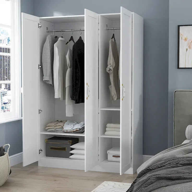 Wardrobe Armoire Shelves Hanging Rod Doors Closet Storage Cabinet