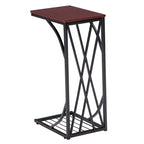C-Shaped Snack Table Heavy-Duty Sofa Side Table for Living Room with Brown Wood Top
