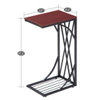 C-Shaped Snack Table Heavy-Duty Sofa Side Table for Living Room with Brown Wood Top