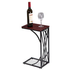 C-Shaped Snack Table Heavy-Duty Sofa Side Table for Living Room with Brown Wood Top