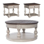 Antique White 3-Piece Table Set - 1 Round Cocktail & 2 End Tables