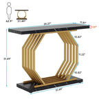 Gold Console Table, Faux Marble Entryway Table Narrow Sofa Table with Geometric Metal Base, 40 Inch Modern Accent Table
