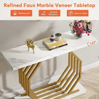 Gold Console Table, Faux Marble Entryway Table Narrow Sofa Table with Geometric Metal Base, 40 Inch Modern Accent Table