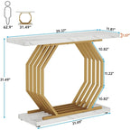 Gold Console Table, Faux Marble Entryway Table Narrow Sofa Table with Geometric Metal Base, 40 Inch Modern Accent Table