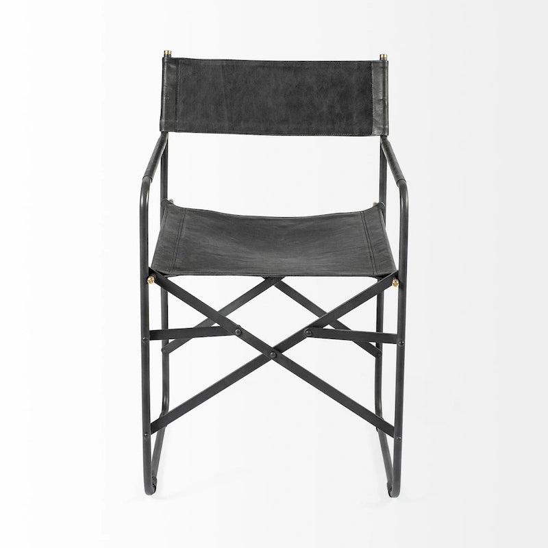 Black Leather Foldable Dining Chair-197w-x-217d-x-33h