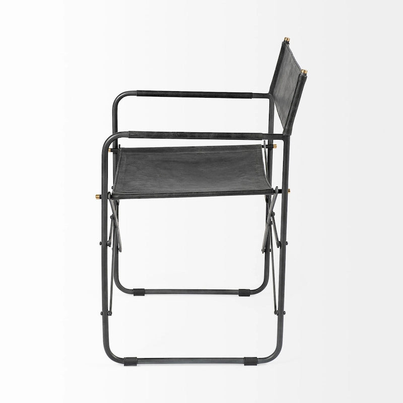 Black Leather Foldable Dining Chair-197w-x-217d-x-33h