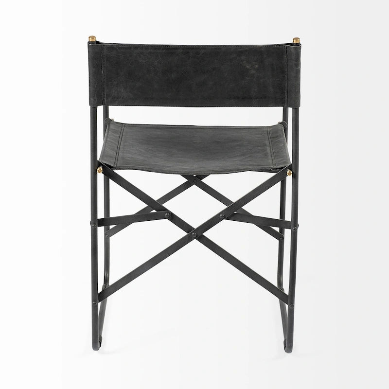 Black Leather Foldable Dining Chair-197w-x-217d-x-33h