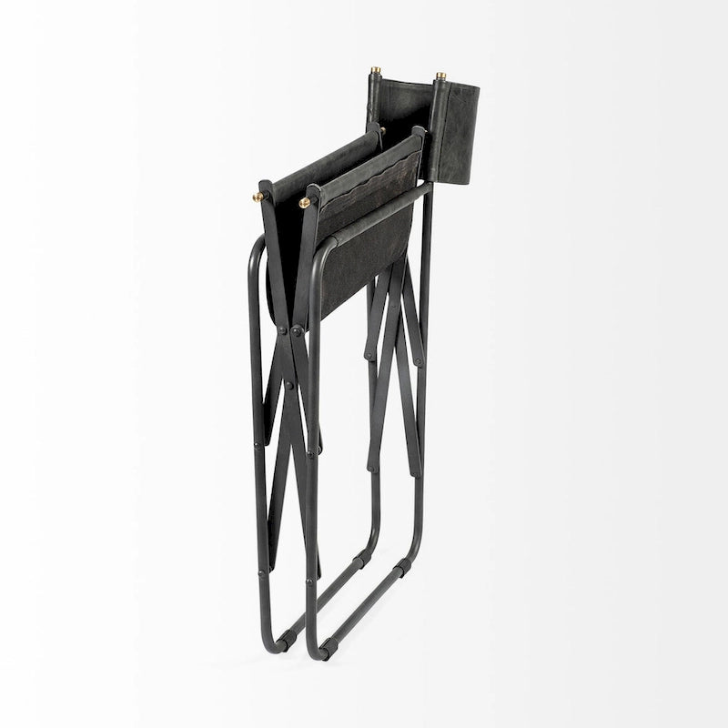 Black Leather Foldable Dining Chair-197w-x-217d-x-33h