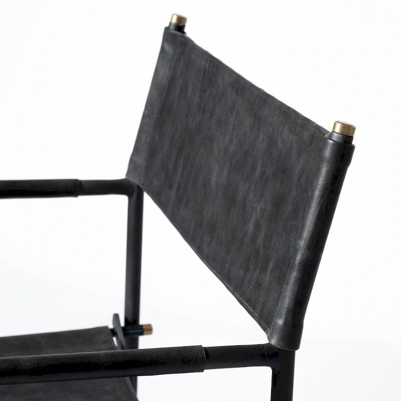 Black Leather Foldable Dining Chair-197w-x-217d-x-33h