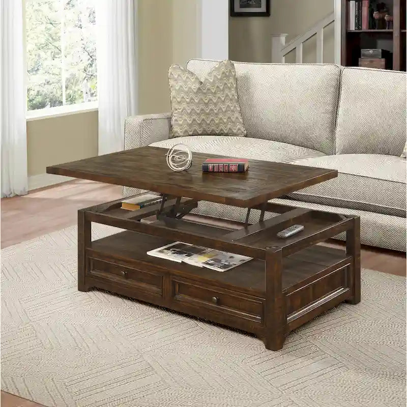 Dark Mocha Lift-Top Coffee Table with 2 Drawers