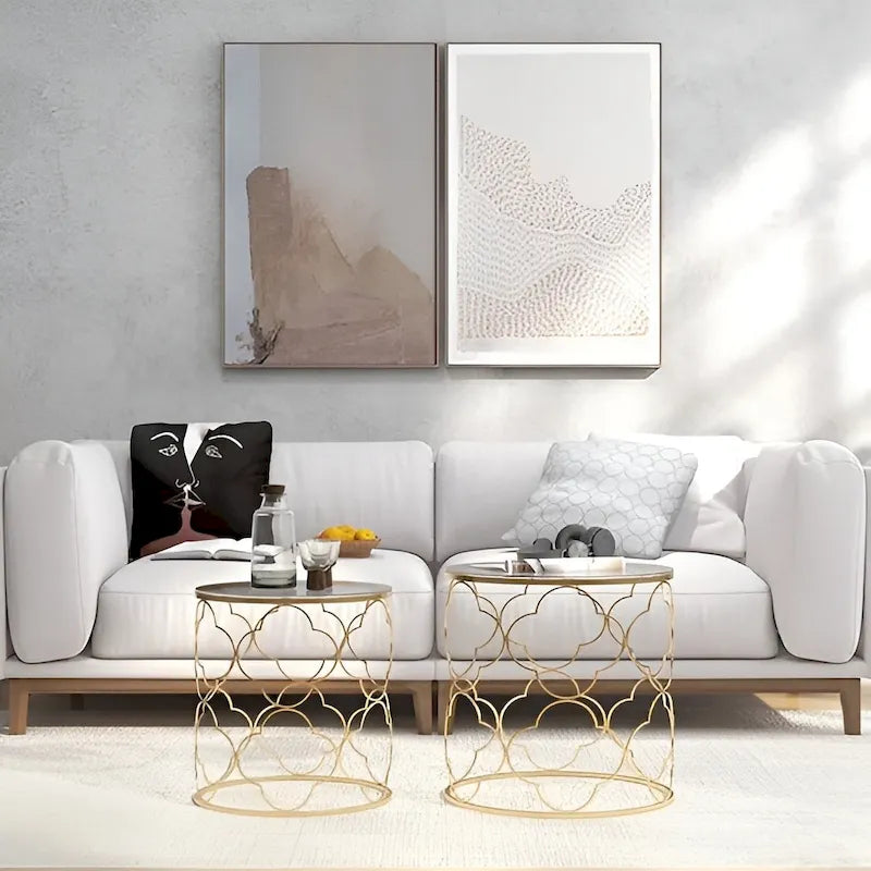 Gold Round Glass Coffee Table - Nesting Design