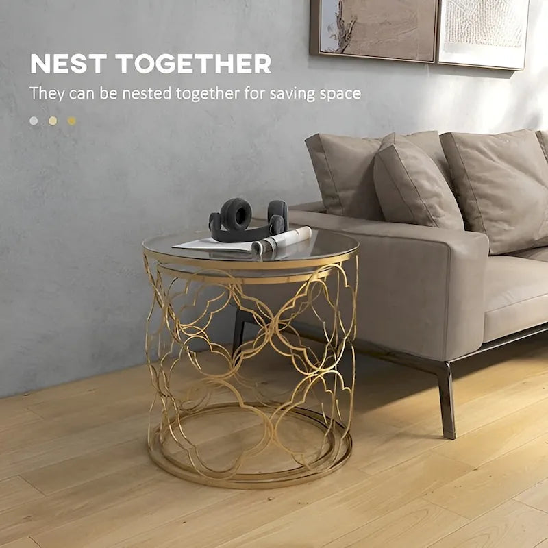 Gold Round Glass Coffee Table - Nesting Design