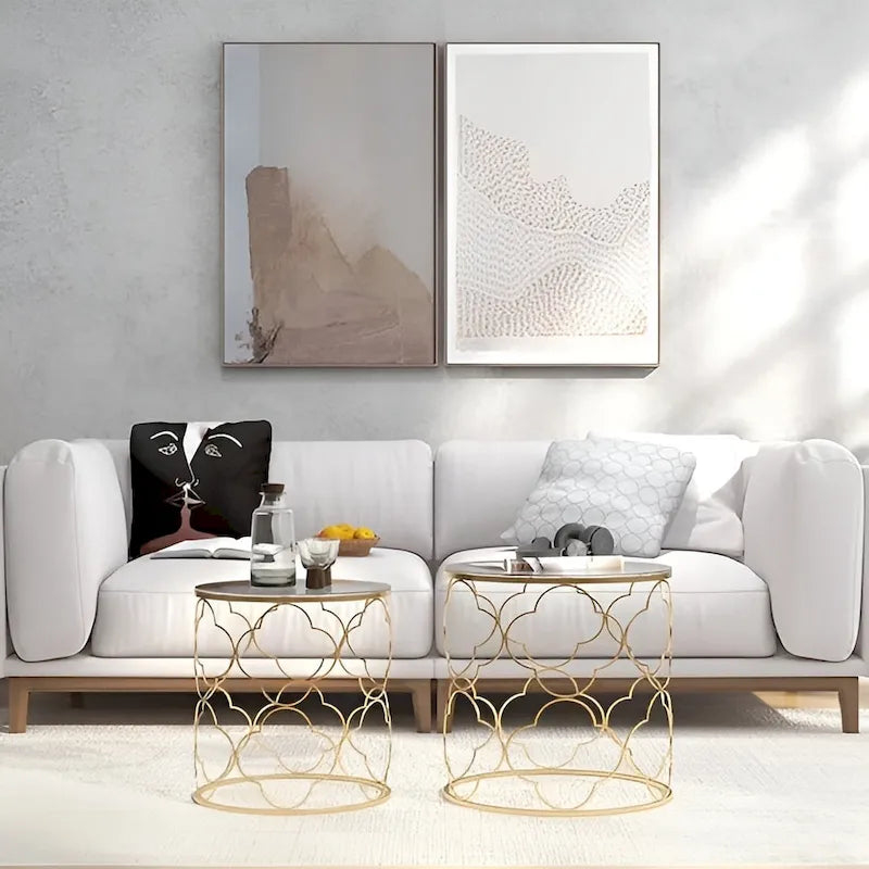 Gold Round Glass Coffee Table - Nesting Design