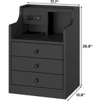 Nightstand 3 Drawers Charging Station End Side Table Bedroom