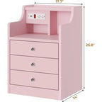Nightstand 3 Drawers Charging Station End Side Table Bedroom
