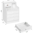 Nightstand 3 Drawers Charging Station End Side Table Bedroom