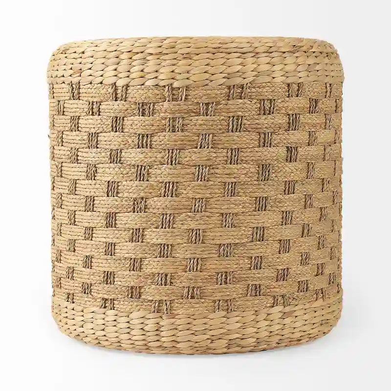 Brown Woven Seagrass Round Pouf