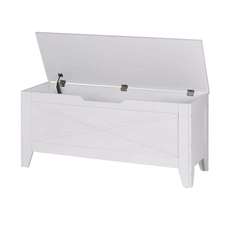Grey Wooden Storage Bench with Wicker Mat - Medium/Large