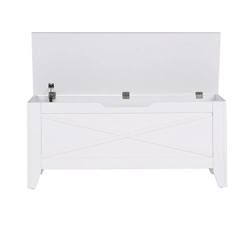 Grey Wooden Storage Bench with Wicker Mat - Medium/Large