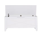 Grey Wooden Storage Bench with Wicker Mat - Medium/Large