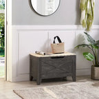 Grey Wooden Storage Bench with Wicker Mat - Medium/Large