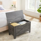 Grey Wooden Storage Bench with Wicker Mat - Medium/Large