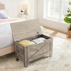 Grey Wooden Storage Bench with Wicker Mat - Medium/Large