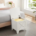 Grey Wooden Storage Bench with Wicker Mat - Medium/Large