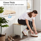 Grey Wooden Storage Bench with Wicker Mat - Medium/Large