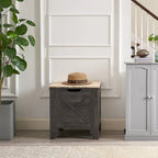 Grey Wooden Storage Bench with Wicker Mat - Medium/Large