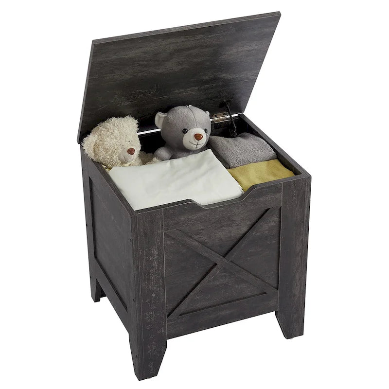 Grey Wooden Storage Bench with Wicker Mat - Medium/Large