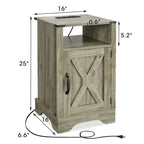 Farmhouse Nightstand with Charging Station and Barn Door