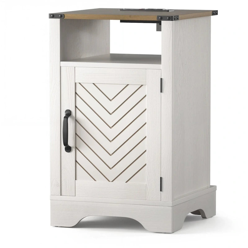 Farmhouse Nightstand with Charging Station and Barn Door