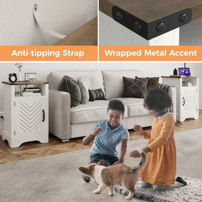 Farmhouse Nightstand with Charging Station and Barn Door