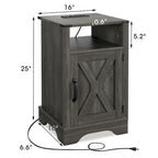 Farmhouse Nightstand with Charging Station and Barn Door