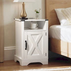 Farmhouse Nightstand with Charging Station and Barn Door