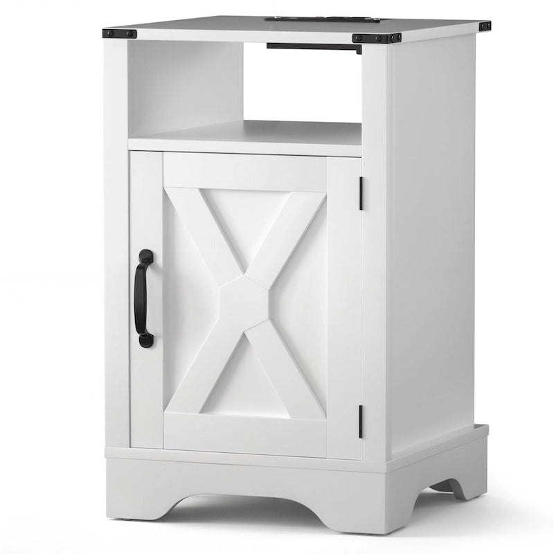 Farmhouse Nightstand with Charging Station and Barn Door