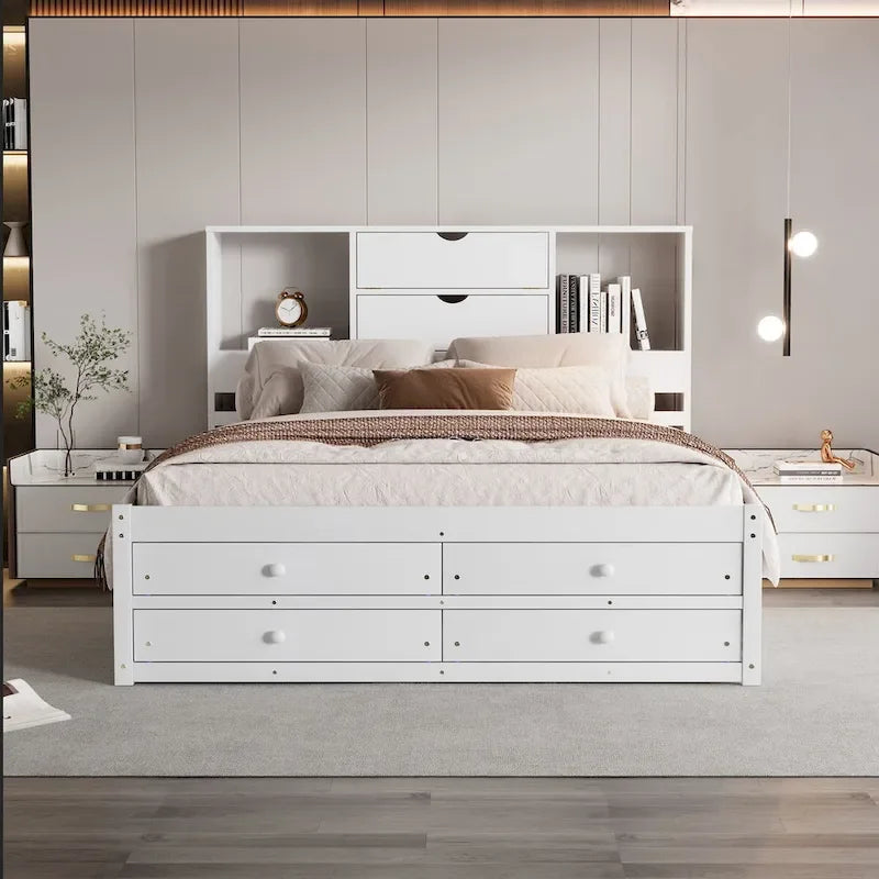Queen Size Platform Bed with Storage Headboard