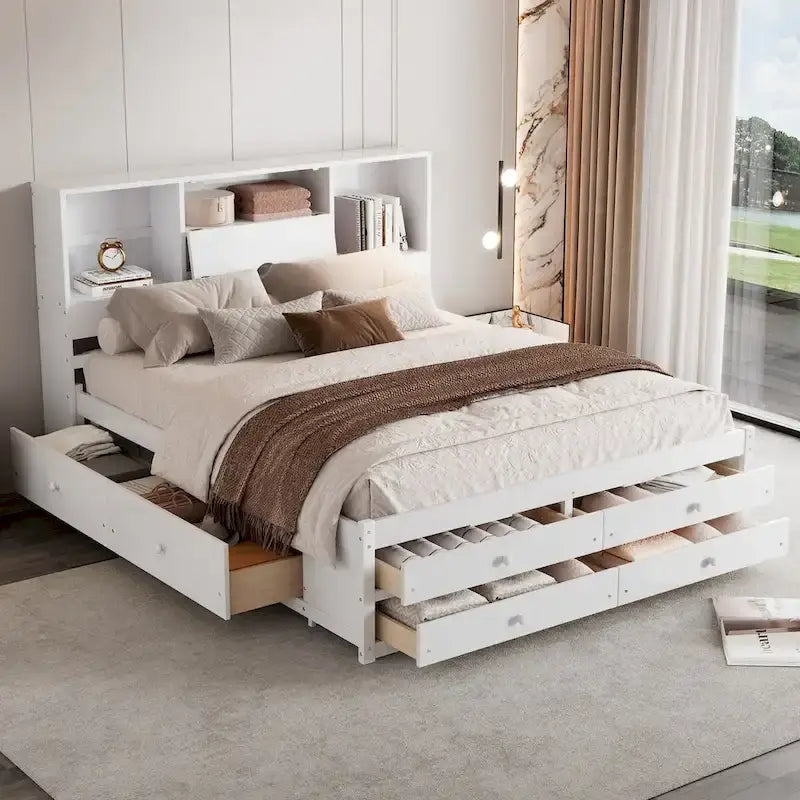 Queen Size Platform Bed with Storage Headboard