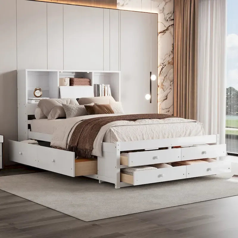 Queen Size Platform Bed with Storage Headboard