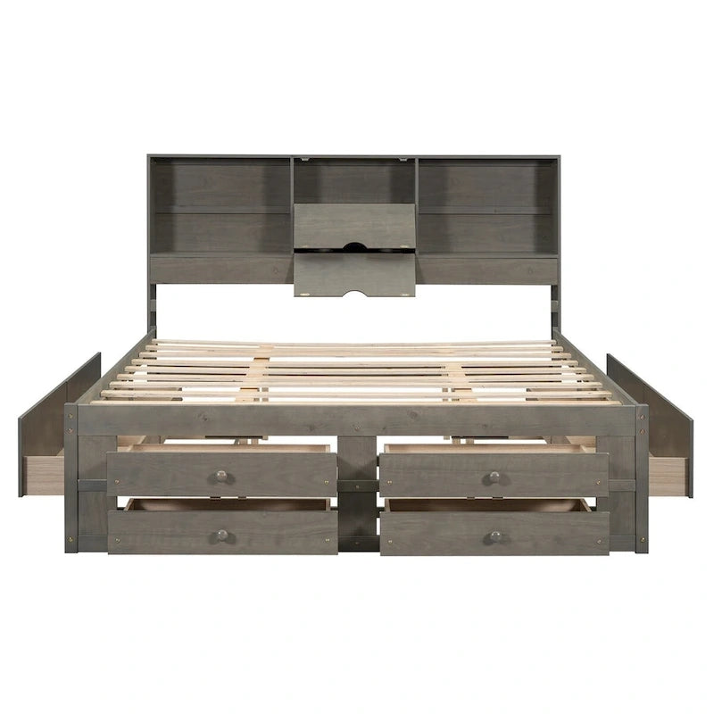 Queen Size Platform Bed with Storage Headboard