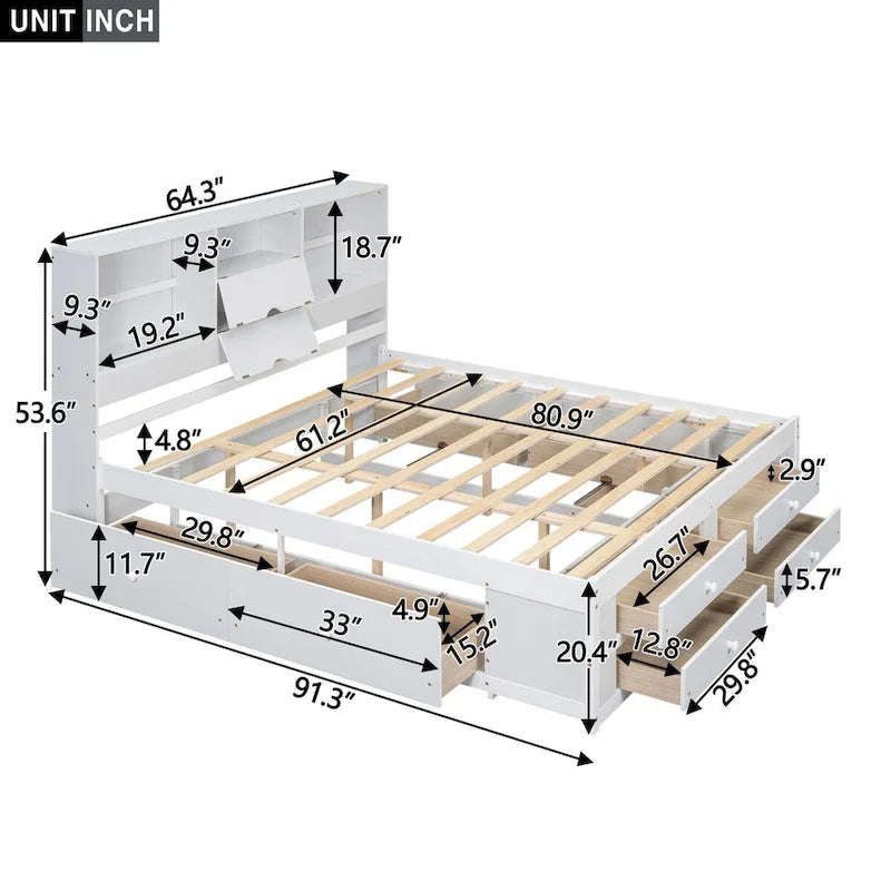Queen Size Platform Bed with Storage Headboard
