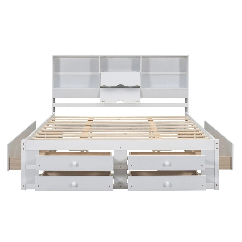Queen Size Platform Bed with Storage Headboard