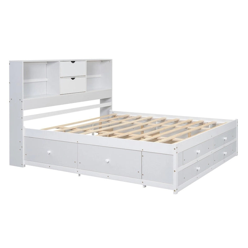 Queen Size Platform Bed with Storage Headboard