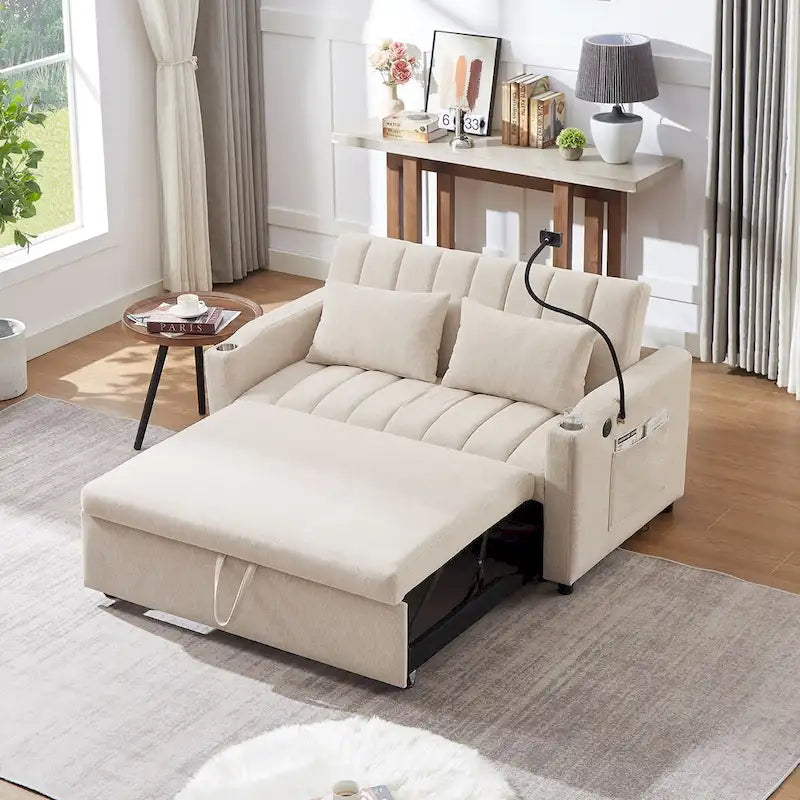 55.9  Convertible Sofa Bed Loveseat Sofa With Three Usb Ports