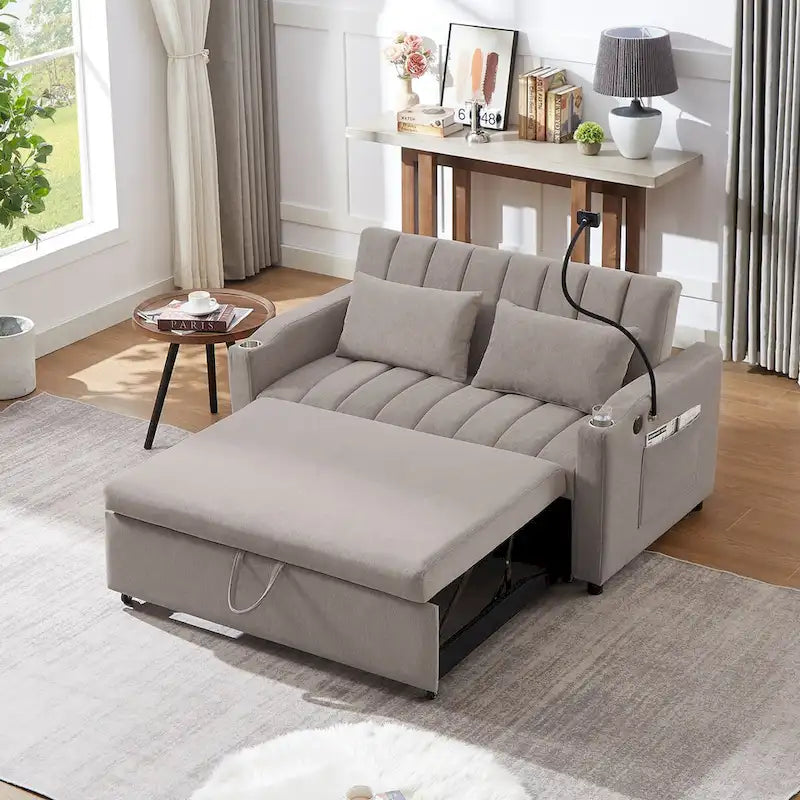 55.9  Convertible Sofa Bed Loveseat Sofa With Three Usb Ports