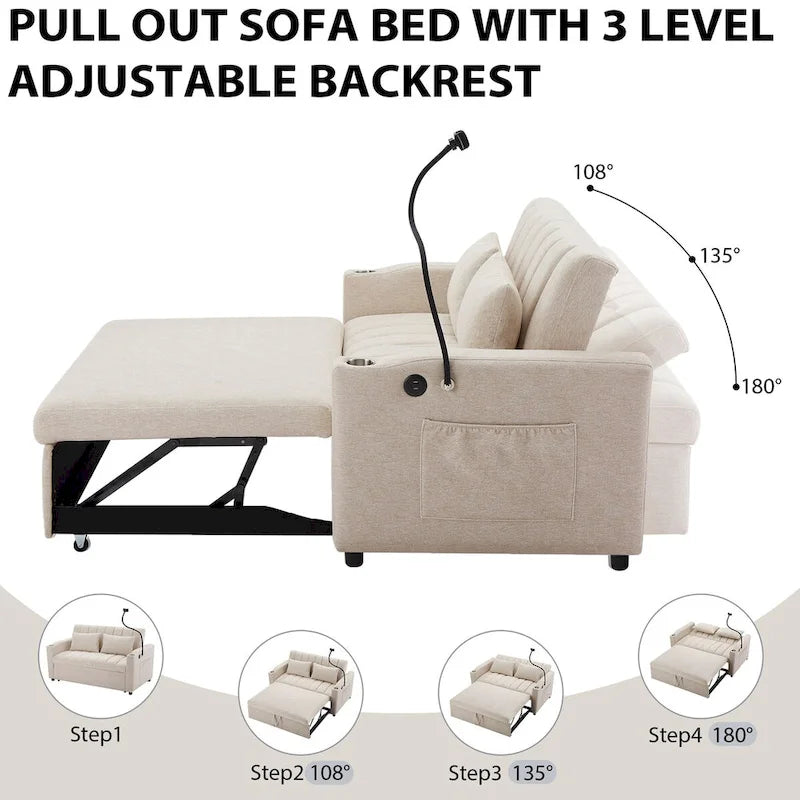 55.9  Convertible Sofa Bed Loveseat Sofa With Three Usb Ports