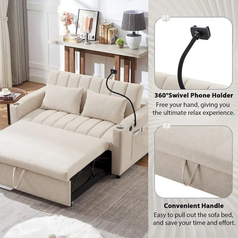 55.9  Convertible Sofa Bed Loveseat Sofa With Three Usb Ports